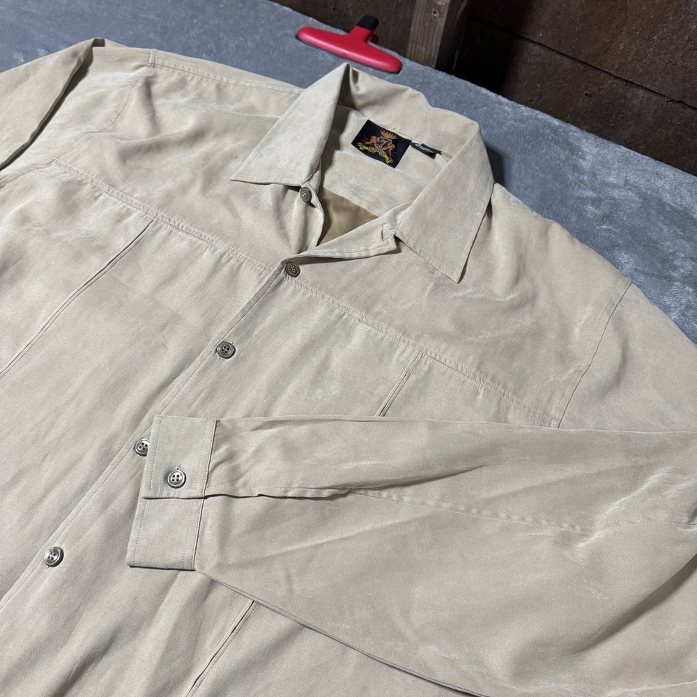 Vintage‎ 7 Diamonds Mens Brown Faux Suede Long Sleeve Button Up Shirt Size XXL